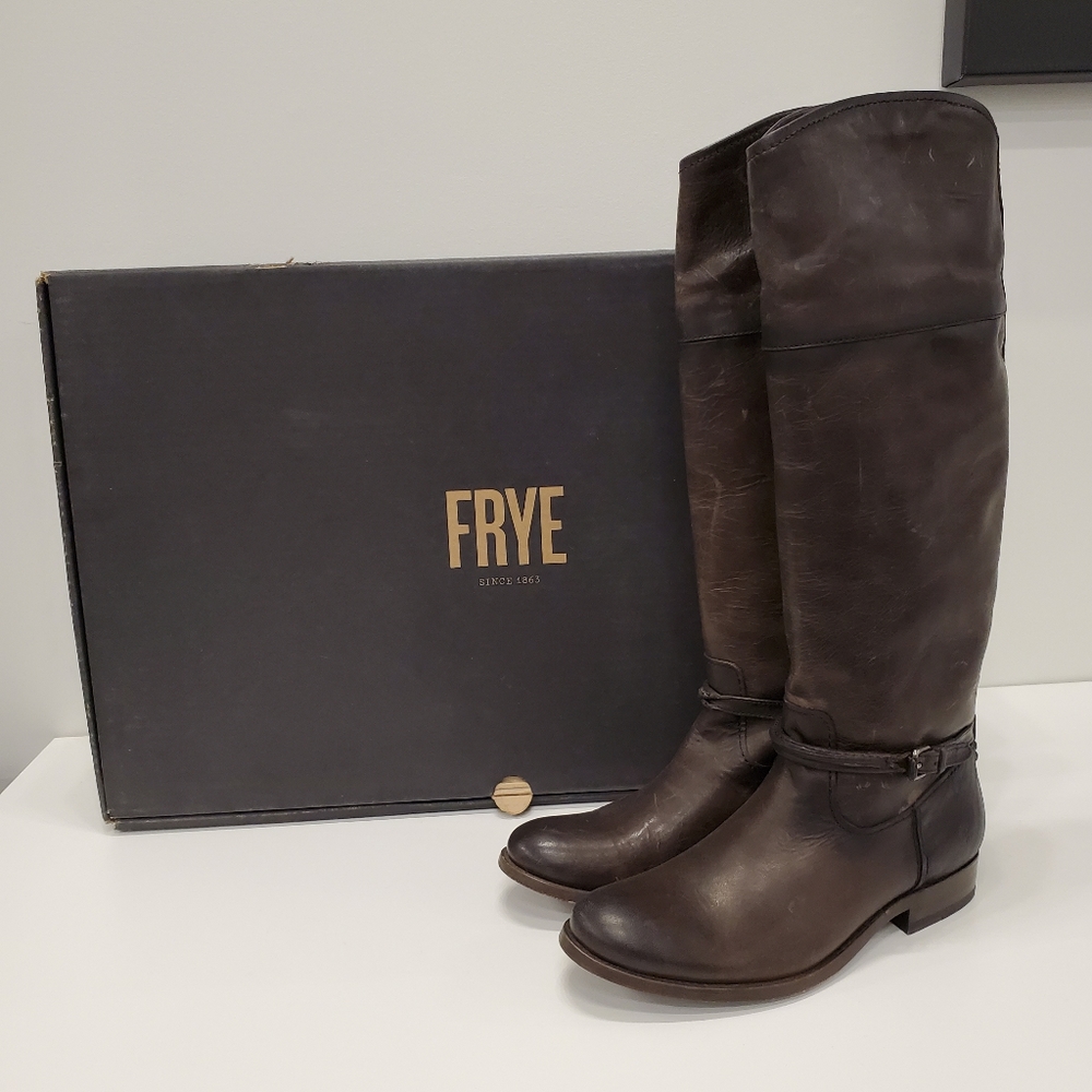 FRYE Women's Melissa Seam Tall Boot Slate Leather lined. Leather outsole.